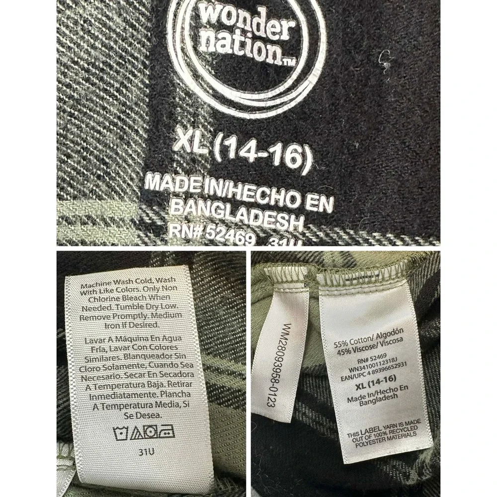 Wonder Nation Plaid Flannel Shirt Jacket‎ Combo Boys XL Green Tan